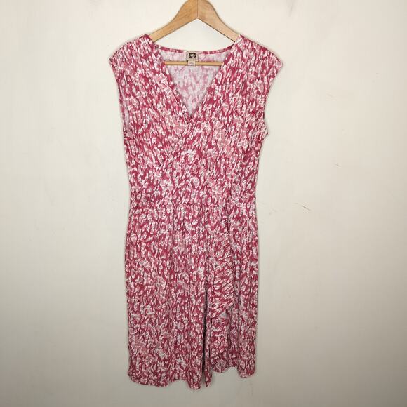Anne Klein Faux Wrap Dress Pink Print Stretch Sleeveless - Picture 1 of 9